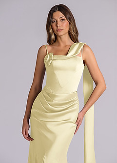 Azazie Inara Brudtärnklänningar Klä av Sjöjungfru i Stretch Satin Plisserad Citronsorbet image7