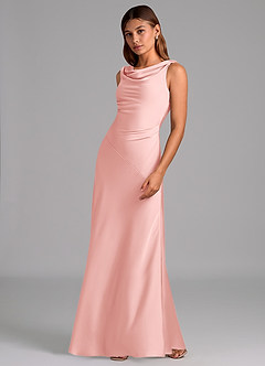 Azazie Nerine Bridesmaid Dresses Powder Pink A-Line Pleated Stretch Satin Dress image4