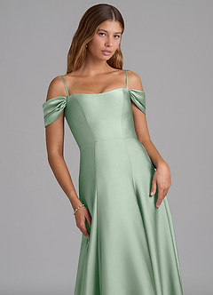 Azazie Seriana Bridesmaid Dresses Agave A-Line Off the Shoulder Stretch Satin Convertible Dress image2