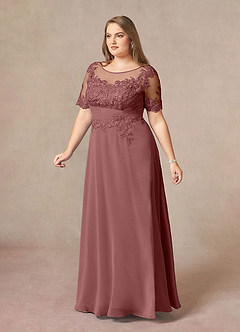 Azazie Raissa vestidos de madre de la novia Vestido de Rosa Del Desierto de Gasa de Corte En A con Encaje image11