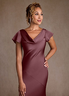 Azazie Shelby Mother of the Bride Dresses Sangria Mermaid Pleated Stretch Satin Dress image6