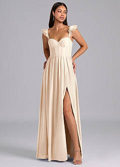 Azazie Denisse Bridesmaid Dresses White Alabaster A-Line Ruched Chiffon Dress image1