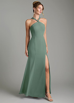 Azazie Rue Bridesmaid Dresses Eucalyptus A-Line Halter Chiffon Dress image1