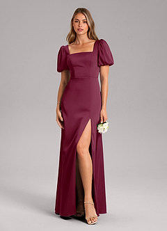 Azazie Fyona Robes de demoiselle d'honneur Robe Trapèze en Satin extensible Plissée Mûre image3