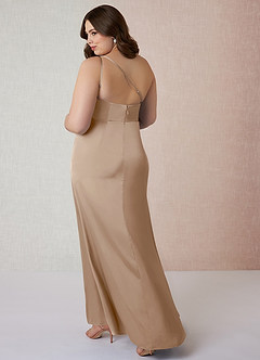Azazie Mika Jurken voor bruidsmeisjes Jurk van Stretch Satijn met Kolom One-Shoulder Taupe image11