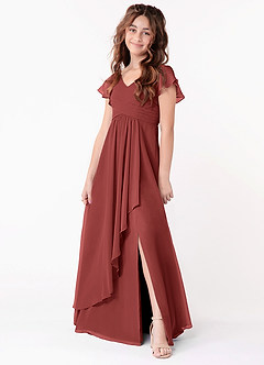 Azazie Omari Junior Abito A-Line in Chiffon Drappeggiato Terracotta image1