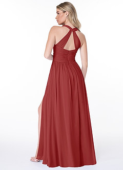 Azazie Jaclyn Bridesmaid Dresses Rust A-Line Pleated Chiffon Dress image6