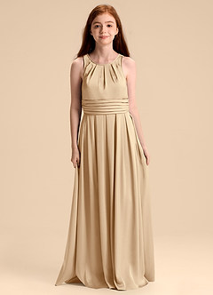 Azazie Bibiane Junior Jurk van Stretch Satijn met A-Lijn Geplooid Champagne image3