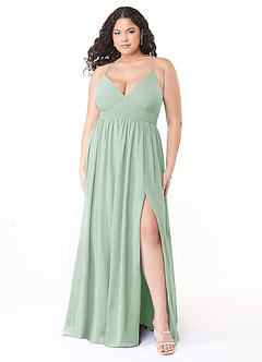 Azazie Aaida Bridesmaid Dresses Agave A-Line Corset Chiffon Dress image7