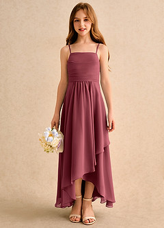Azazie Twilight Dance Girls Formal Abiti da Ragazza di Fiori Abito A-Line in Chiffon Plissettato Merlot image3