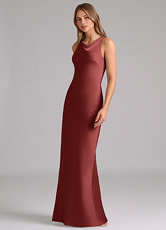 Azazie Allettie Bridesmaid Dresses Terracotta Mermaid Stretch Satin Dress image4