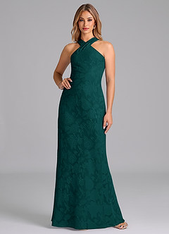 Azazie Doretta Bridesmaid Dresses Pine Mermaid Pleated Floral Burnout Dress image1