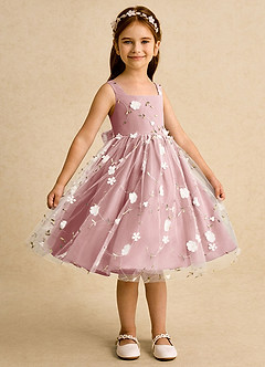 Azazie Bean Flower Girl Dresses Dusty Rose Ball-Gown Sleeveless Tulle Dress image4