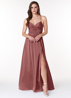Azazie Raya Bridesmaid Dresses Amethyst A-Line V-Neck Pleated Stretch Satin Dress image1