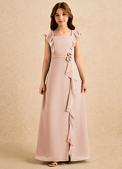 Azazie Soso Girls Formal Blomsterpigekjoler A-Line Plisseret Chiffon Gulv-længde Kjole image3