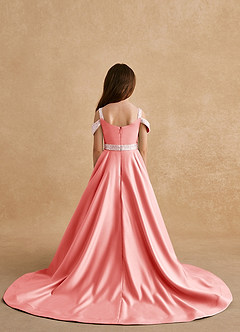 Azazie Jodi Flower Girl Dresses Coral A-Line Matte Satin Dress image2