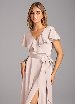 Azazie Lainey Bridesmaid Dresses Blushing Pink A-Line with Pockets Stretch Satin Dress image5