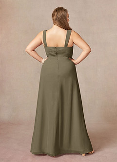 Azazie Weisz vestidos de madre de la novia Vestido de Verde Sauce de Gasa de Corte En A con Cuello cuadrado plisado image12