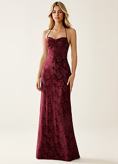 Angena Wine Jacquard Open Back Summer Dress image5