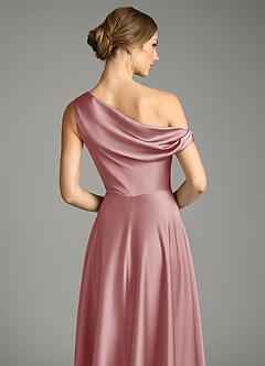 Azazie Xanthe Bridesmaid Dresses Dusty Rose A-Line Off the Shoulder Stretch Satin Dress image6