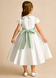 Azazie Deary Flower Girl Dresses Ivory Dusty Sage A-Line Bow Cotton Dress image2