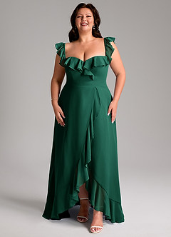 Azazie Lyra Bridesmaid Dresses Emerald A-Line Chiffon Convertible Dress image15