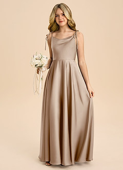 Azazie Popsy Junior A-Linie Schleifen Stretch-Satin Kleid Taupe image5