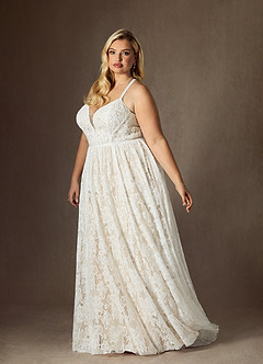 Azazie August Vestidos de novia Vestido de Blanco Diamante Champán de Encaje de Corte en A image3