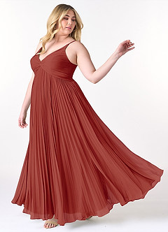 Azazie Raychelle Brautjungfernkleider A-Linie V-Hals Chiffon Kleid Terrakotta image9