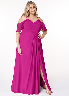 Azazie Dakota Bridesmaid Dresses Fuchsia A-Line V-Neck Pleated Chiffon Dress image4