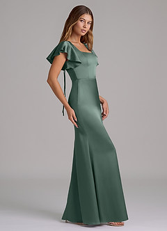 Azazie Elkie 신부 들러리 드레스 인어 스퀘어 네크라인 스트레치 새틴 바닥 길이 드레스 image3