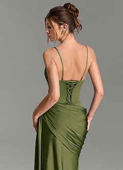 Azazie Zorah Brautjungfernkleider Wandelbar Meerjungfrau-Linie Korsett Stretch-Satin Kleid Olivgrün image2