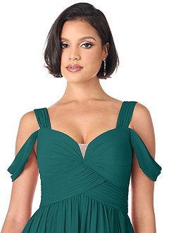 Azazie Lianne Bridesmaid Dresses Peacock A-Line Off the Shoulder Chiffon Dress image5