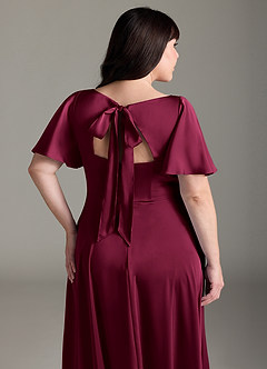 Azazie Kimber Bridesmaid Dresses Burgundy A-Line Ruched Stretch Satin Dress image12