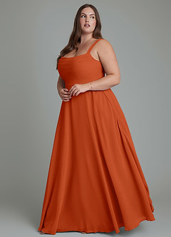 Azazie Shaude Bridesmaid Dresses Burnt Orange A-Line Pleated Chiffon Dress image9