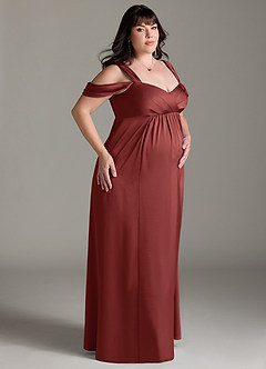 Azazie Rhea vestidos de dama de honor de maternidad Vestido Corte en A Off The Shoulder Plisado Hasta el suelo Satén Elástico image10