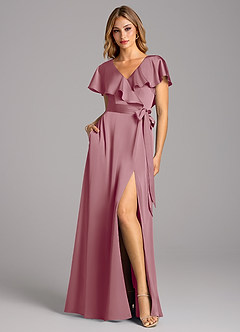 Azazie Lainey Bridesmaid Dresses Vintage Mauve A-Line with Pockets Stretch Satin Dress image3