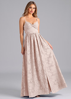 Azazie Zeya Bridesmaid Dresses Blushing Pink A-Line Bow Floral Burnout Dress image4