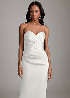 Azazie Sonora Vestidos de damas de honor Vestido de Blanco de Satén Elástico de Corte Recto con Sin tirantes image5