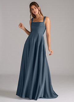 Azazie Shaude Robes de demoiselle d'honneur Robe Trapèze en Satin extensible Plissée Violet Crépusculaire image5