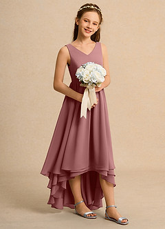 Azazie Kitten Junior Formal Jurken voor bloemenmeisjes A-Lijn Jurk van Chiffon Woestijnroos image3