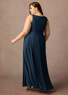 Azazie Galvan At-home Try On Dresses Dark Navy A-Line Sequins Chiffon Dress image11