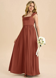 Azazie Hattie Junior Auburn A-Line Pleated Stretch Satin Dress image6