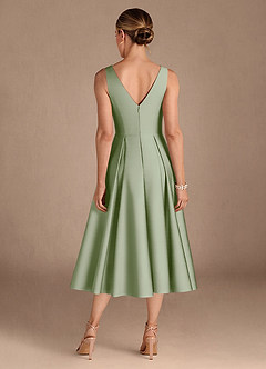 Azazie Fulton Mother of the Bride Dresses Dusty Sage A-Line Pleated Stretch Satin Dress image3