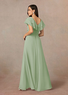 Azazie Snapdragon Mère de la mariée Robes Robe Trapèze en Mousseline de soie Col en V froncé Vert Sauge image4