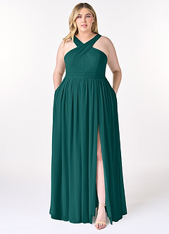 Azazie Elvira Bridesmaid Dresses Peacock A-Line Pleated Chiffon Dress image7