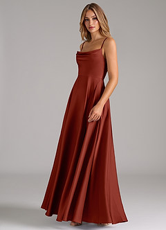 Azazie Elle Brautjungfernkleider A-Linie Plissee Stretch-Satin Kleid Terrakotta image6