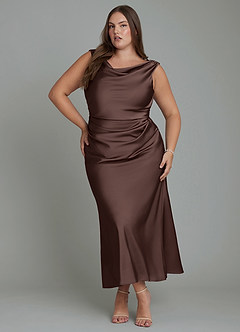 Azazie Kieryn Robes de demoiselle d'honneur Robe Sirène en Satin extensible Plissé Ganache image6