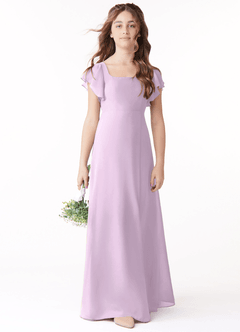 Azazie Bondi Junior Frosted Lilac A-Line Bow Chiffon Dress image2