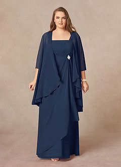 Azazie Weisz Mother of the Bride Dresses Dark Navy A-Line Square Neckline Pleated Chiffon Dress image7